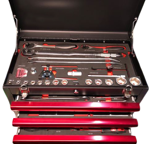MX Toolbox kompletter Werkzeugkasten speziell für Motorräder 65 Teile