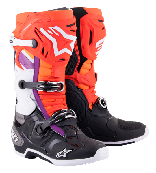 Alpinestars Tech10 Motocross Stiefel Black/Red Fluo/Orange Fluo/White